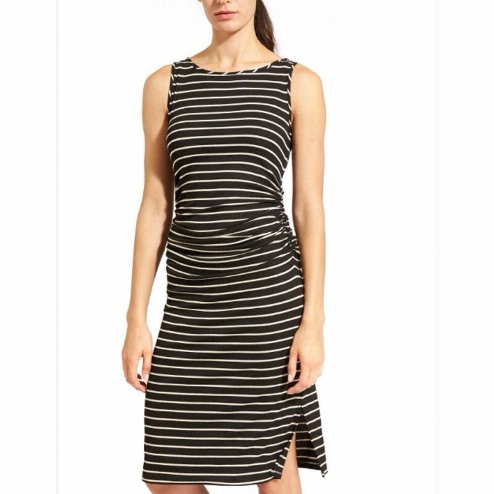 ATHLETA Women’s Black Cream Striped Comeback Tank Midi Dress XS #779704